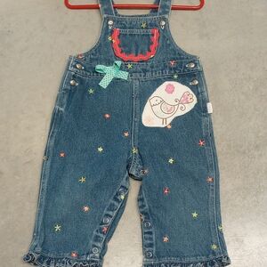 12-18 Months Hand Crafted, Embellished  Overalls with Embroidered Accents